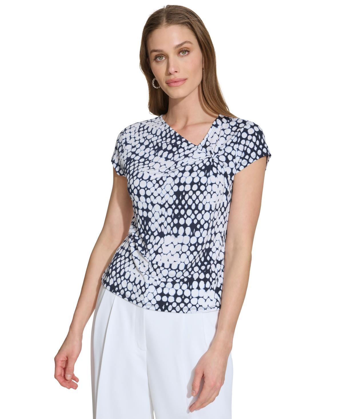 Women's Printed Asymmetric-Neck Short-Sleeve Top Product Image