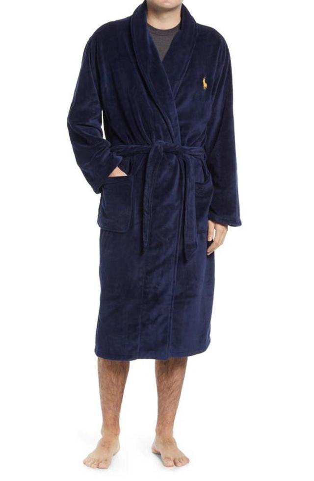 Microfiber Plush Robe In Navy, Men's At Urban Outfitters Product Image