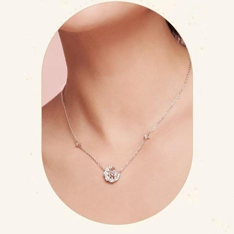 Moon Rhinestone Pendant Sterling Silver Necklace Product Image