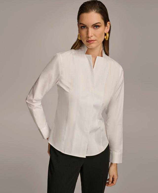 Donna Karan Womens Stand Collar Button Front Cotton Shirt Product Image