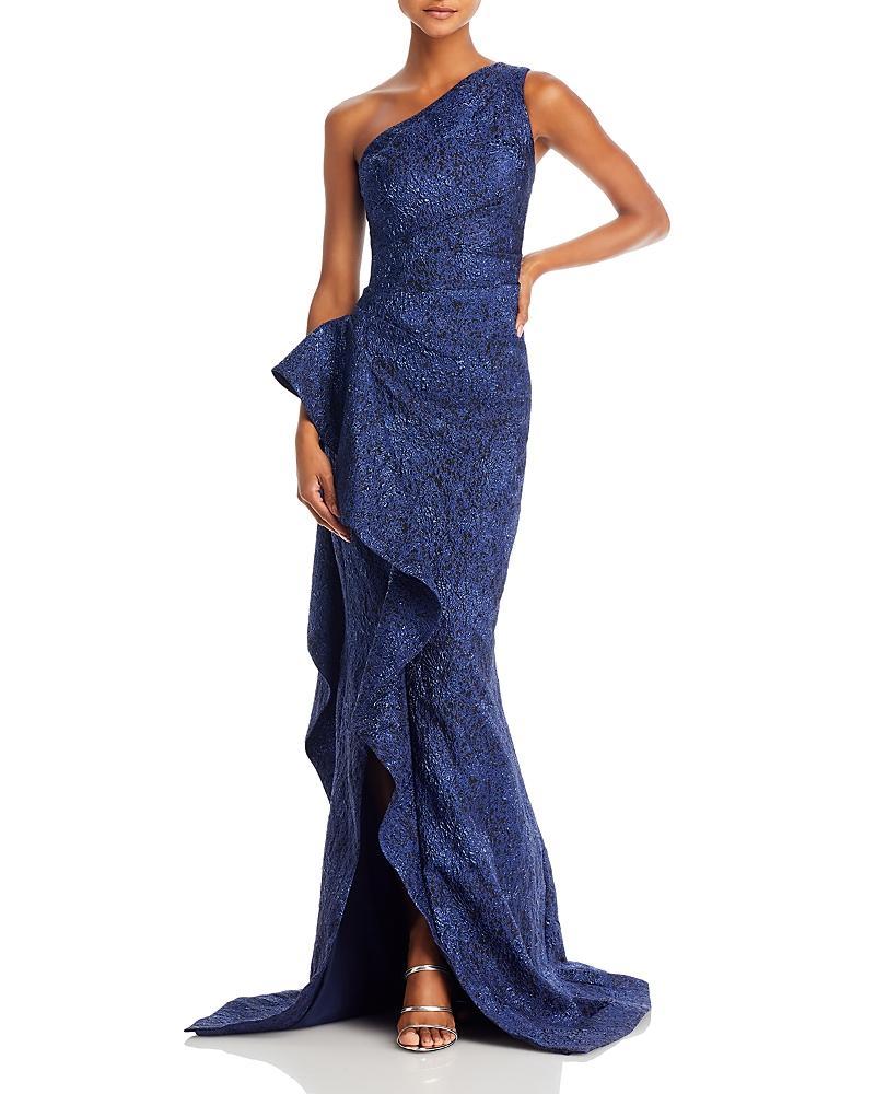 Teri Jon by Rickie Freeman Metallic Jacquard One-Shoulder Gown Product Image