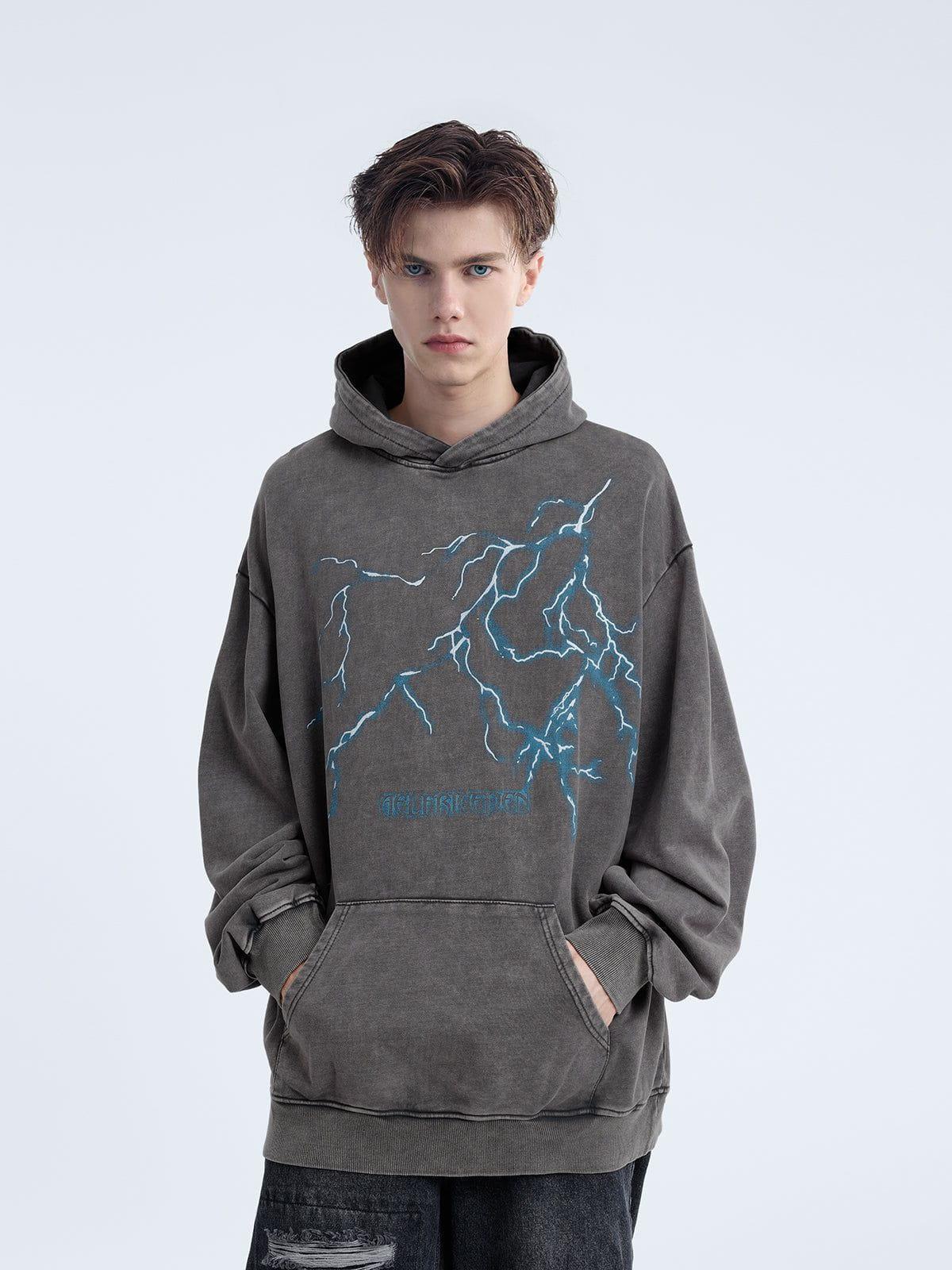 Aelfric Eden Washed Lightning Print Hoodie Product Image