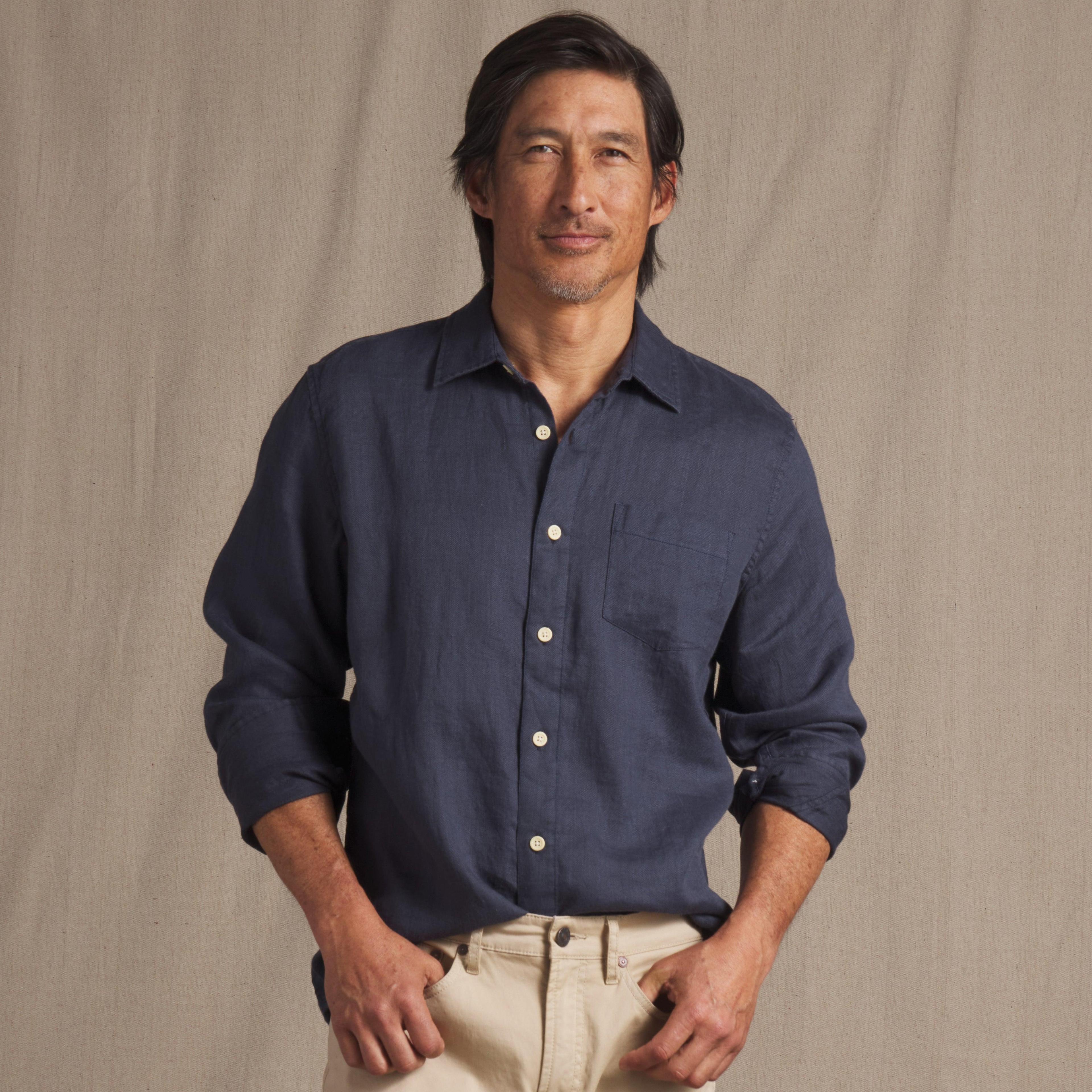 Amalfi Textured Linen Cotton Shirt - Blue Steel Product Image