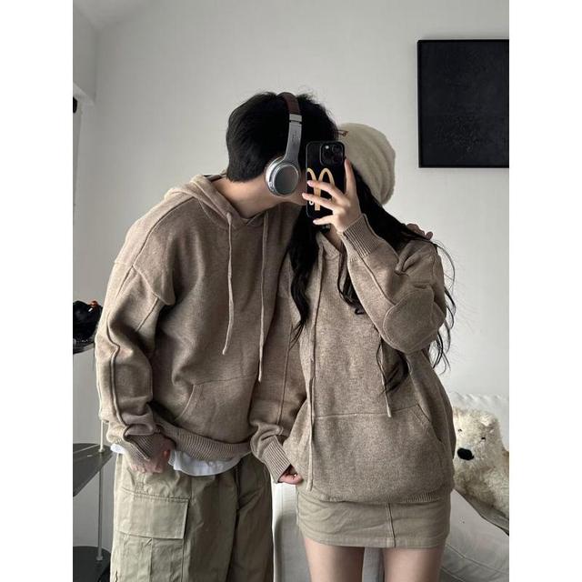 Couple Matching Melange Drawstring Hooded Sweater Product Image