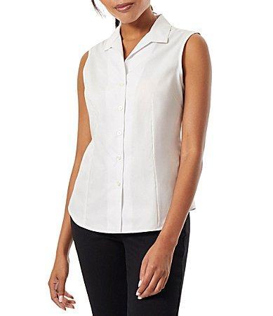 Jones New York Sleeveless Button Front Collared Blouse Product Image