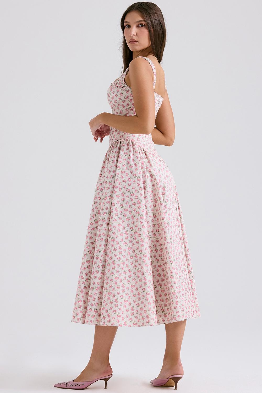 Dorothy White Rosebud Print Cotton Midi Sundress Product Image