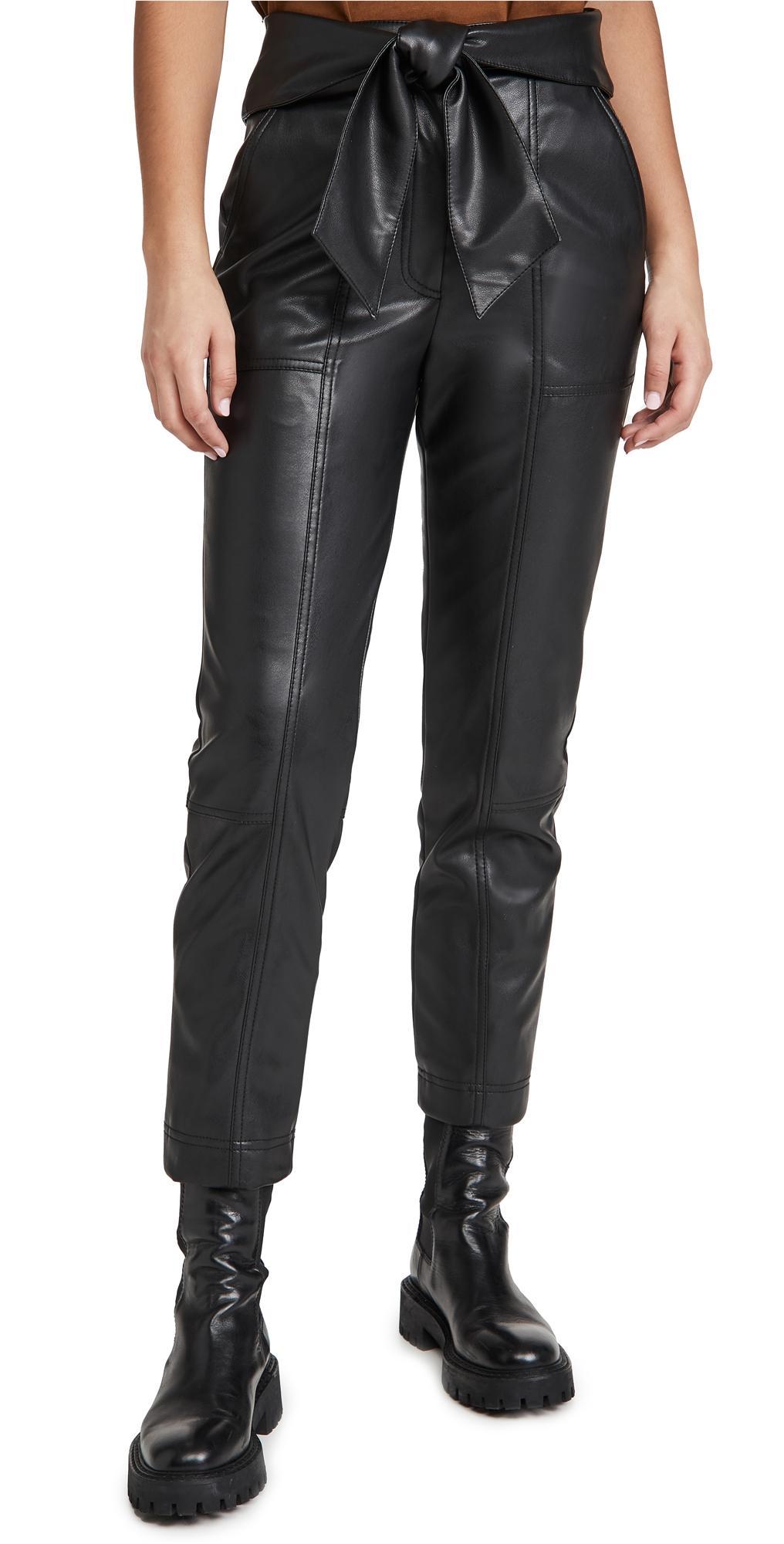 Womens Tessa Vegan Leather Tie Pants - Black - Size 4 Product Image