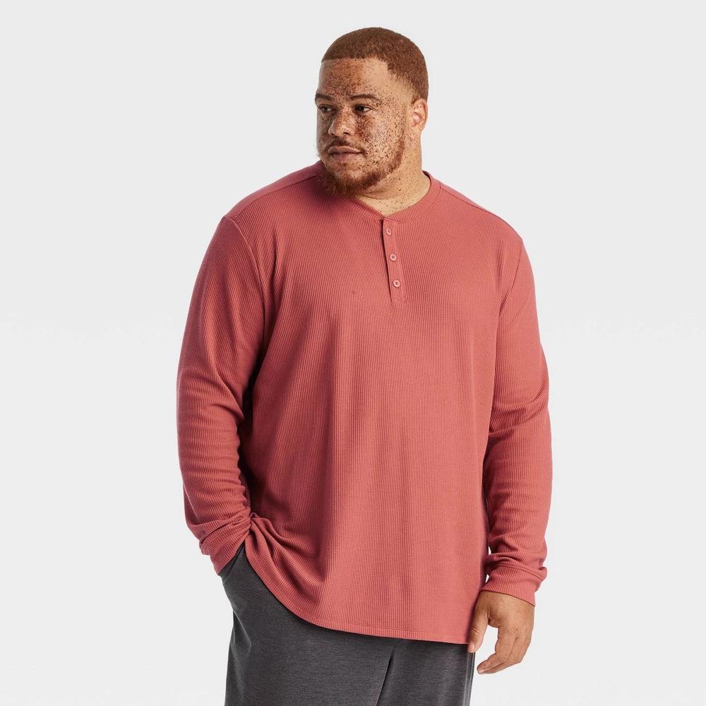 Mens Big Long Sleeve Waffle Henley Top - All In Motion Red 2XL Product Image