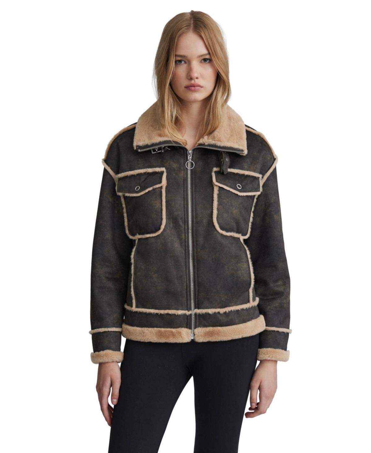 Nvlt Womens Shearling Patterned Biker Jacket Product Image