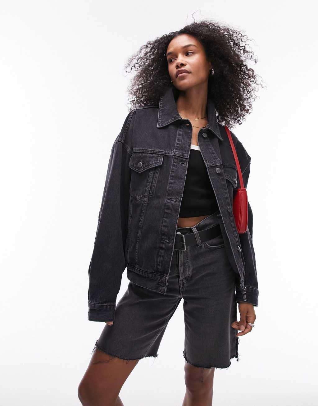 Topshop Balloon jacket in washed black product image