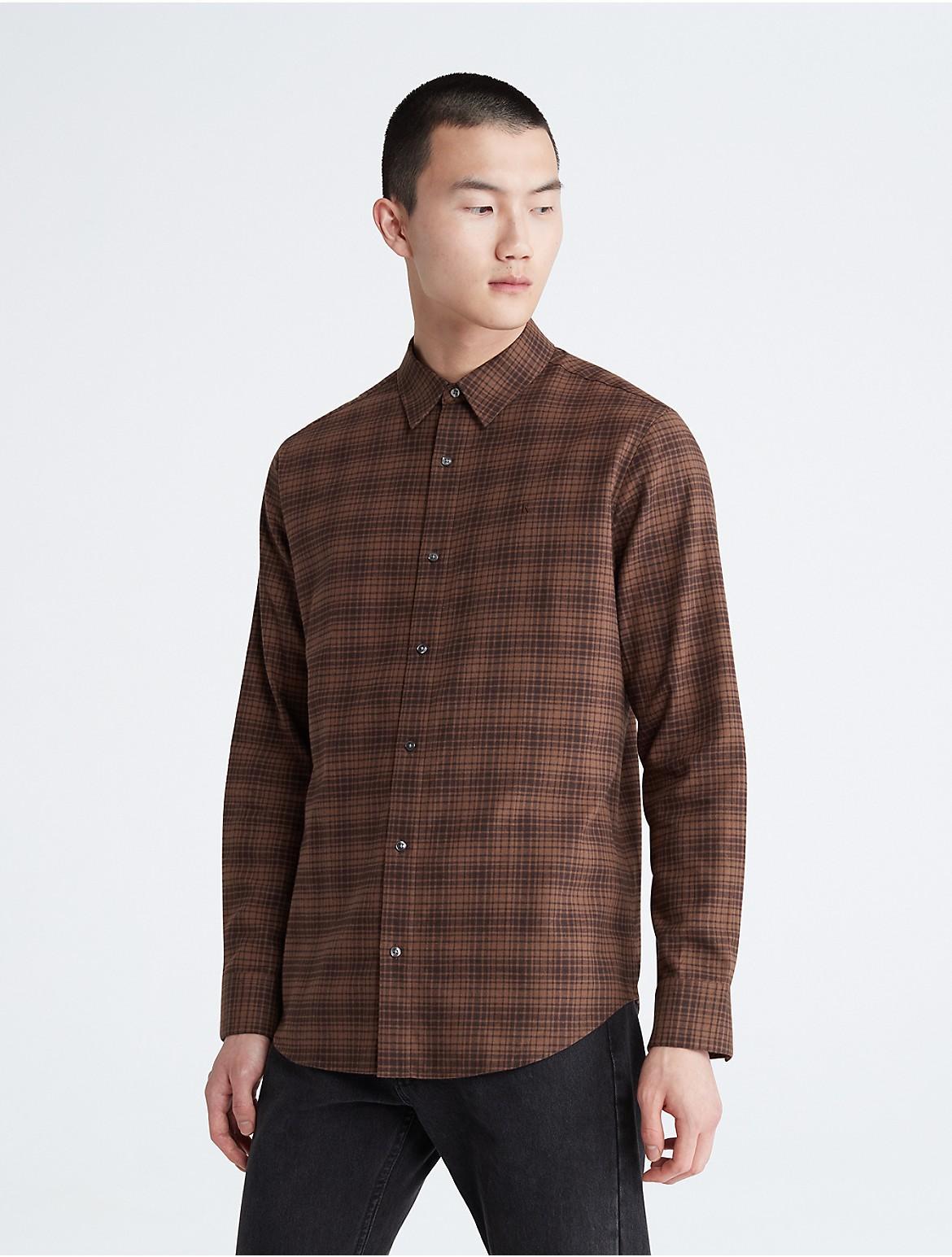 Calvin Klein Mens Plaid Flannel Classic Button-Down Shirt - Brown - XL Product Image