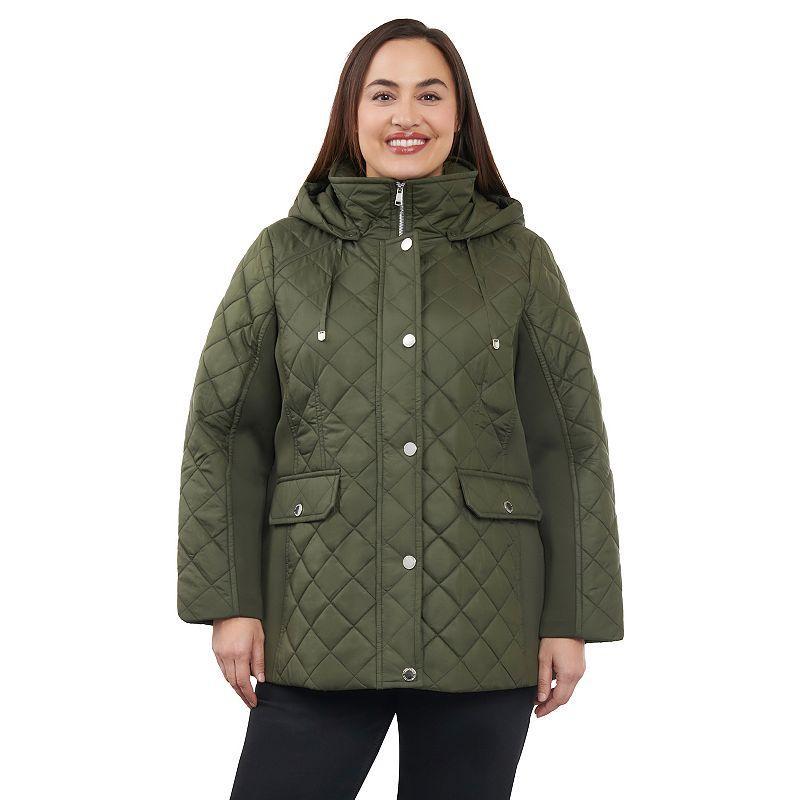 Plus Size London Fog Quilted Jacket, Womens Black Product Image