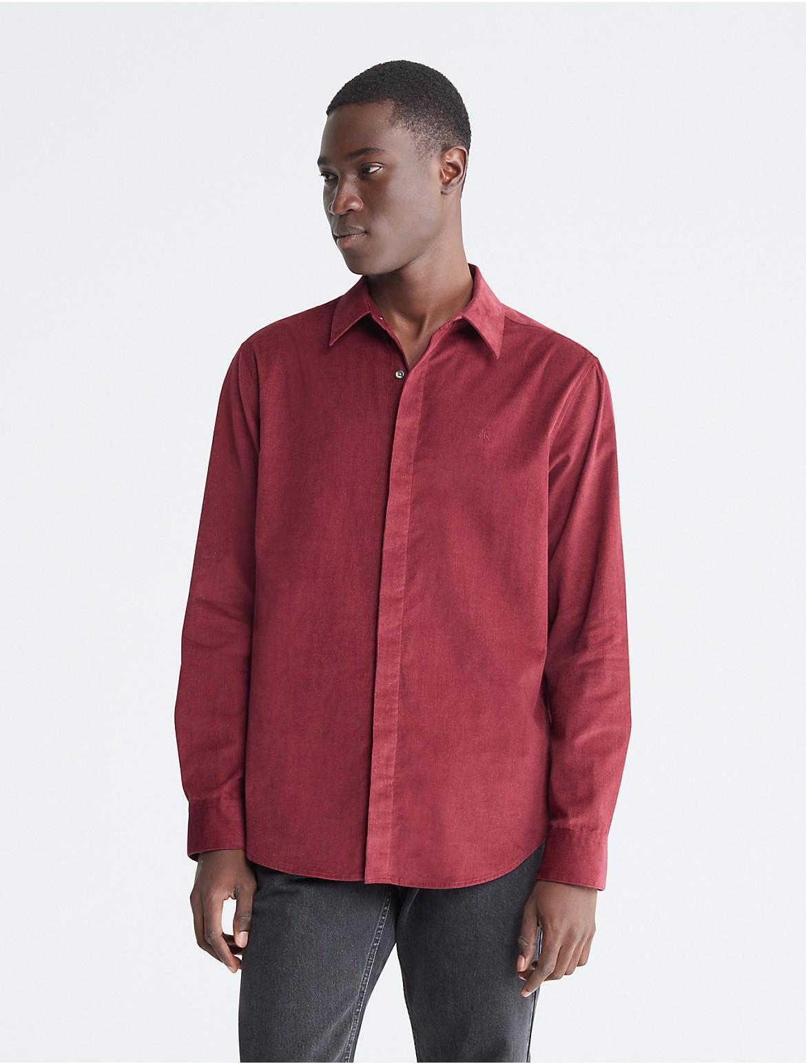 Calvin Klein Mens Corduroy Button Down Shirt - Red - XS Product Image