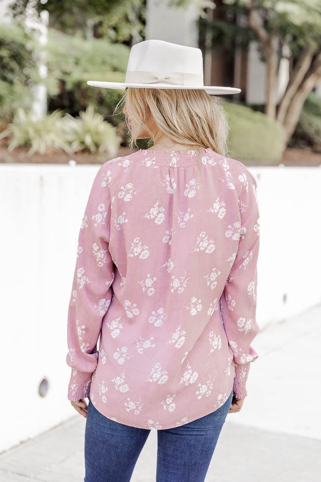 Get A Feeling Pink Floral Notched Neck Blouse Product Image