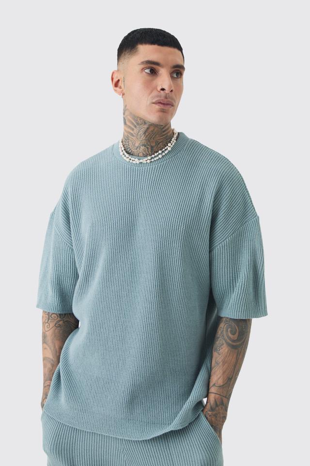 Tall Oversized Ribbed Knit T-shirt | boohooMAN USA Product Image