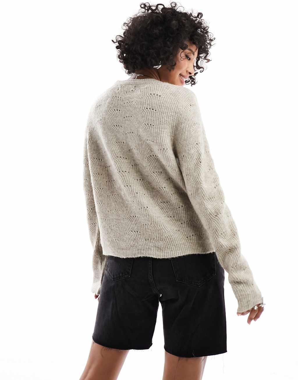 Only pointelle detail sweater in taupe  Product Image