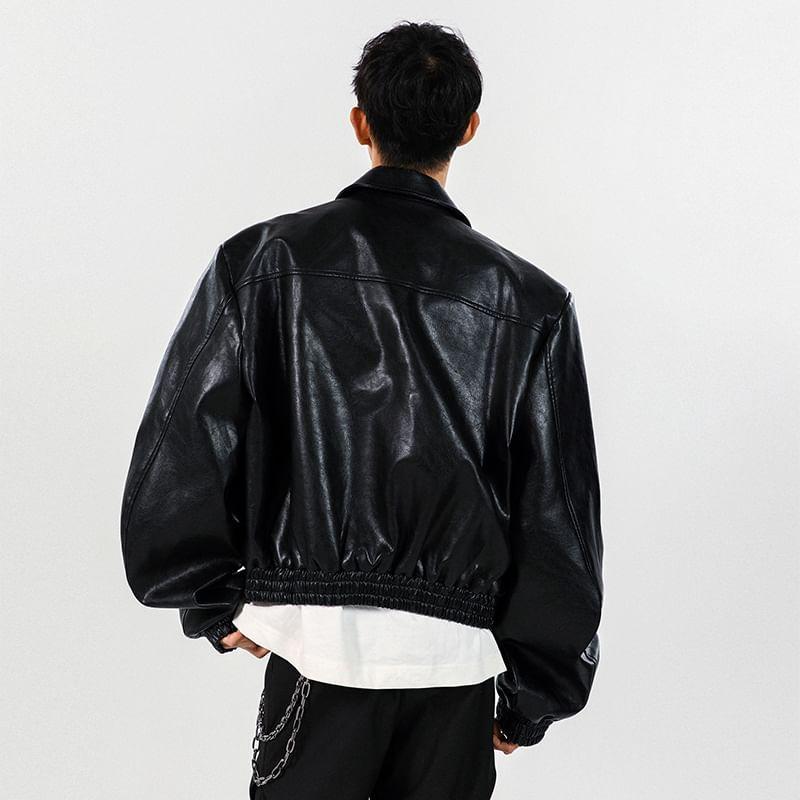 Faux Leather Zip Jacket Product Image