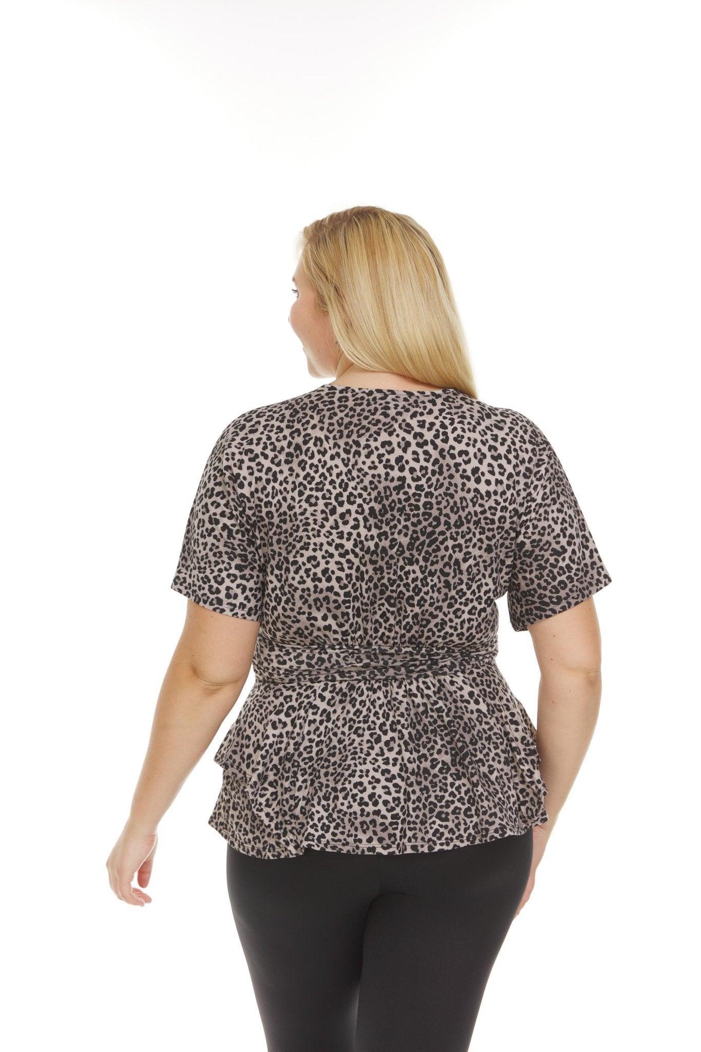 Allover Printed Surplice Front Short Sleeve V-Neck Top - Plus Product Image