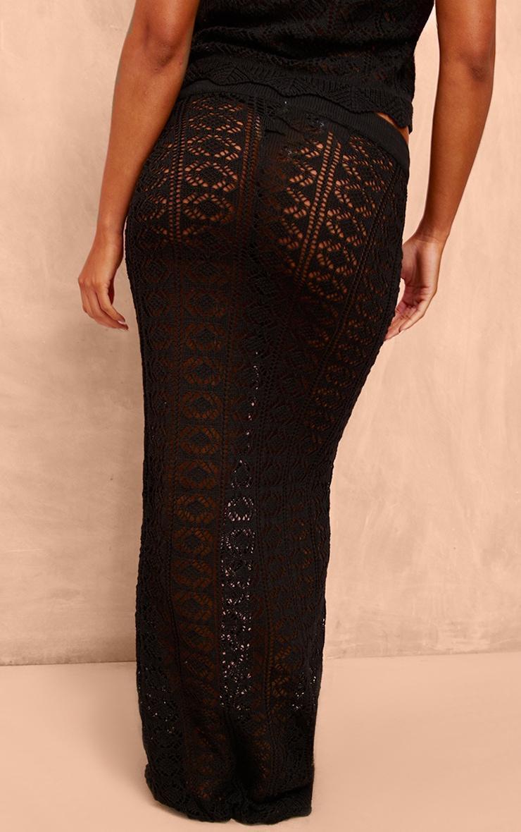 Black Contrast Crochet Knit Maxi Skirt Product Image