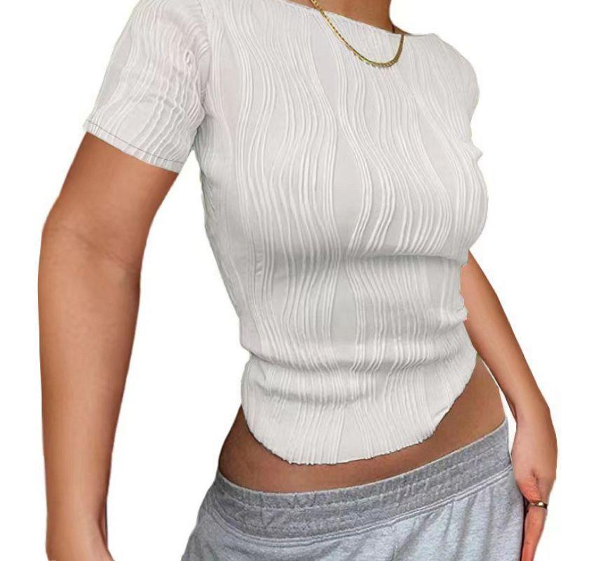 Short-Sleeve Boat Neck Ribbed Cropped T-Shirt product image