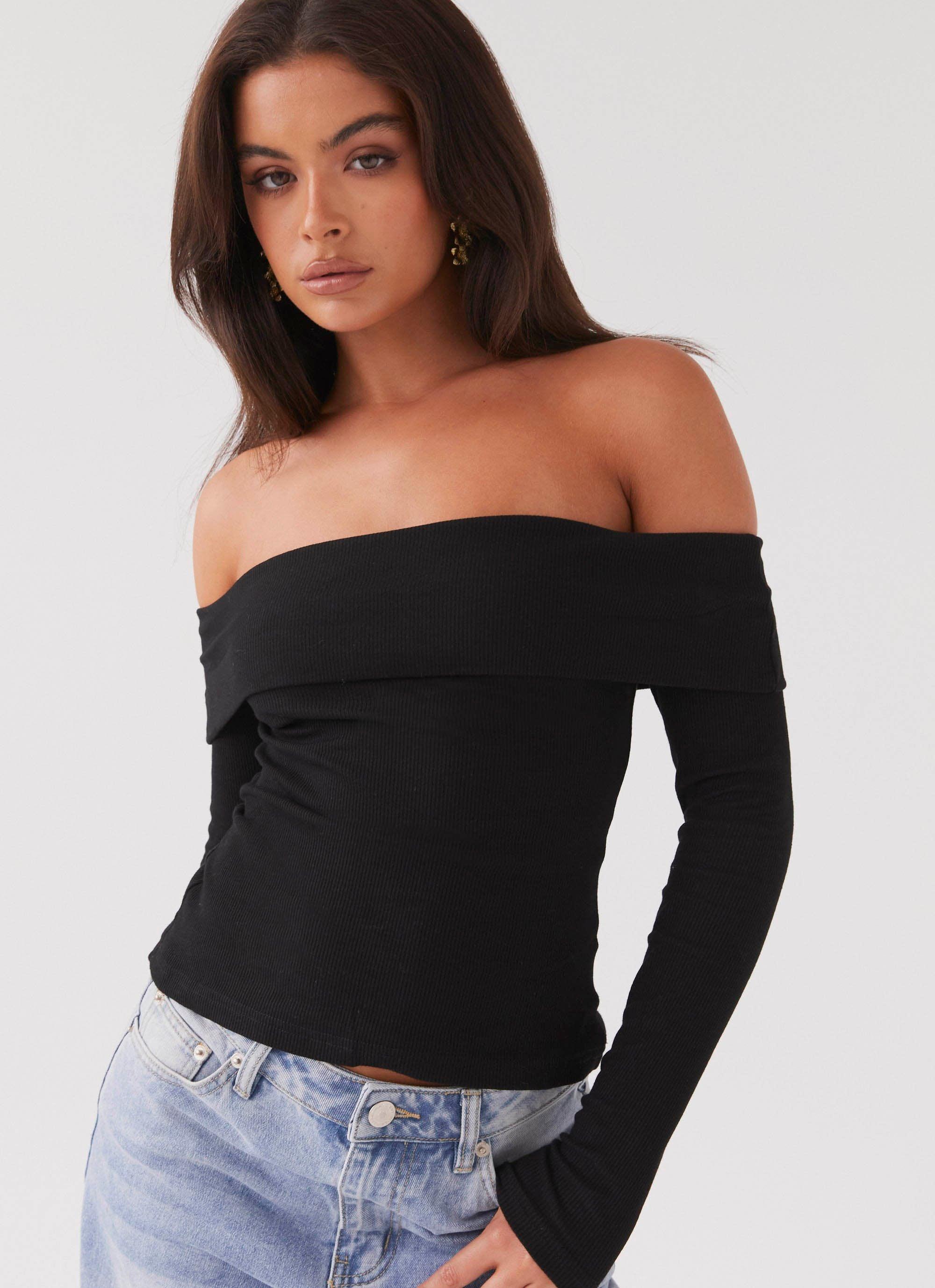 Hayley Long Sleeve Ribbed Top - Black product image