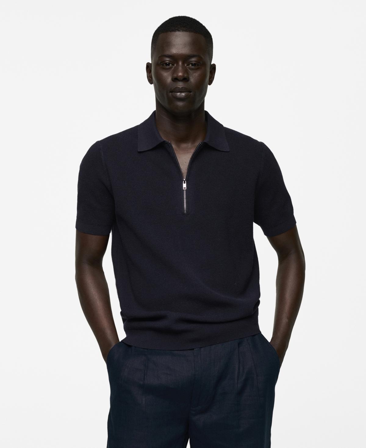 MANGO MAN - Knitted polo shirt with zip dark navyMen Product Image