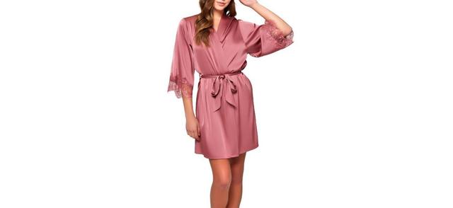 Plus Size Charlotte Satin and Lace Short Robe - Wine Product Image