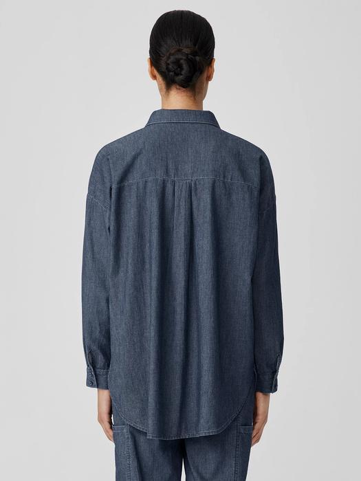 Airy Organic Cotton Twill Classic Collar Long Shirt Product Image