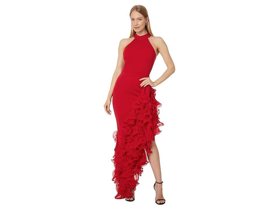 Betsy & Adam Ruffle Detail Asymmetric Body-Con Ponte Gown Product Image