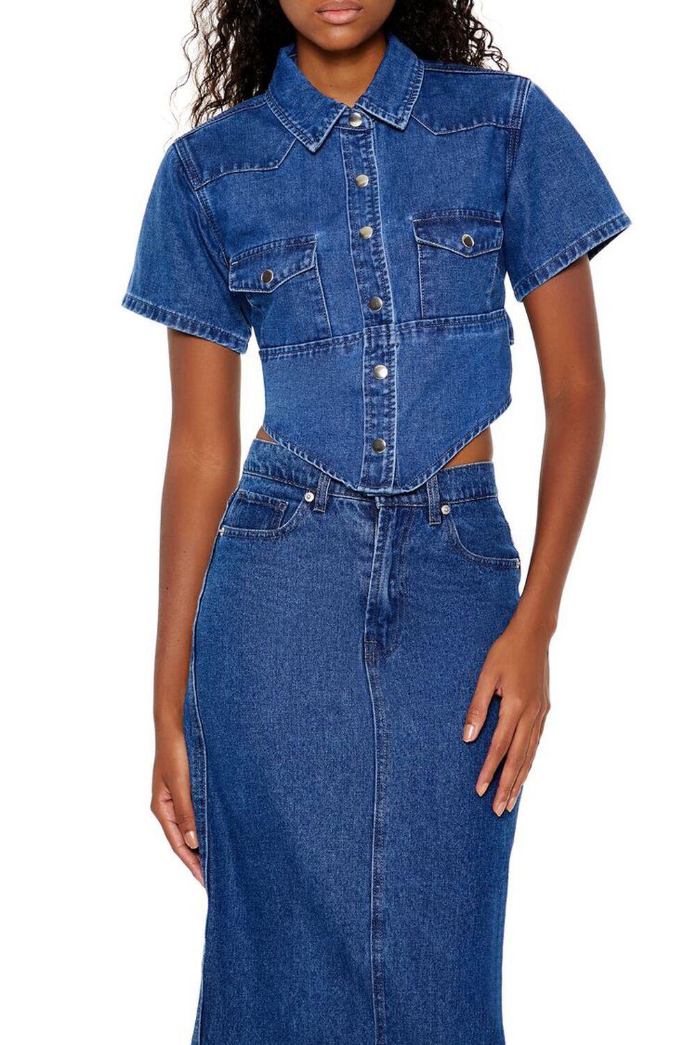 Denim Tie-Back Cropped Shirt | Forever 21 product image