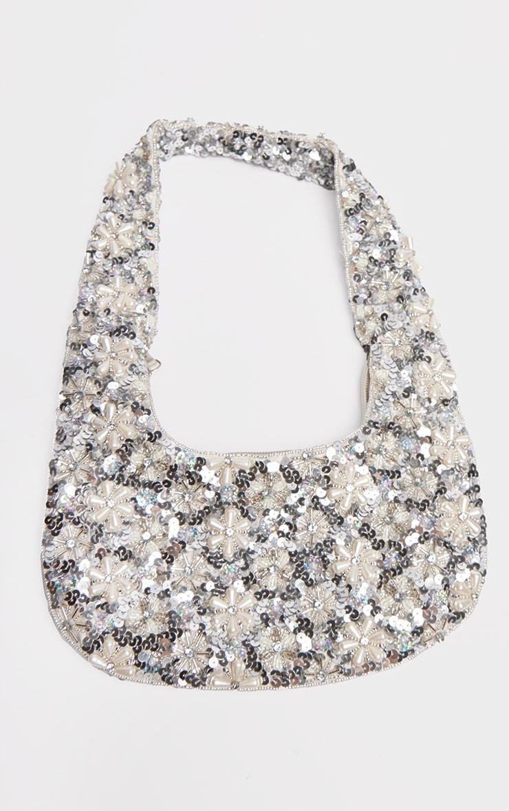 Silver Flower Sequin Handbag Product Image