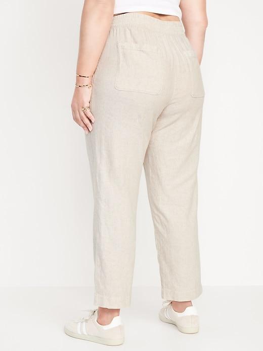 High-Waisted Linen-Blend Straight Pants Product Image