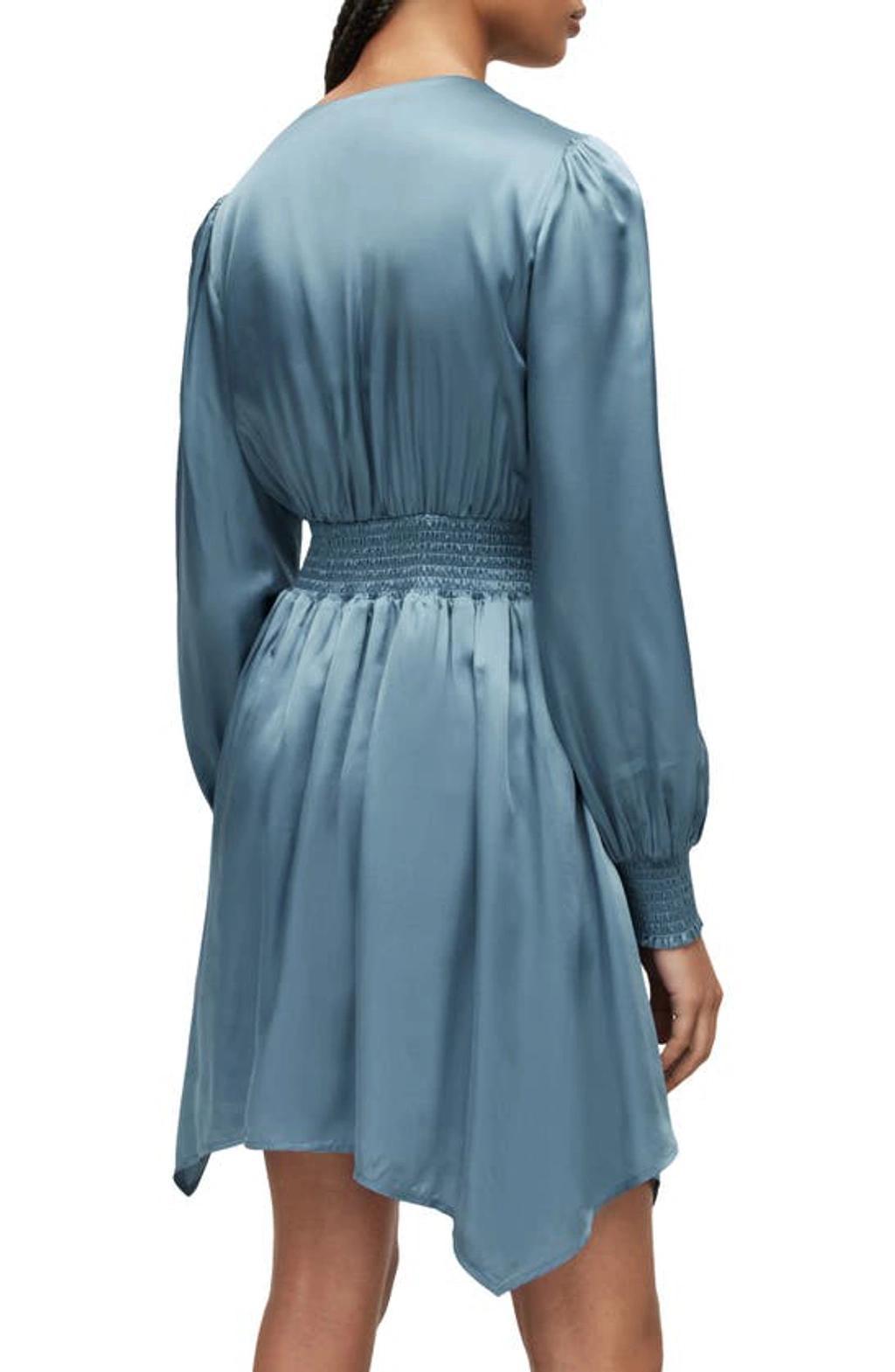 Esta Long Sleeve Asymmetric Hem Dress In Blue Slate Product Image