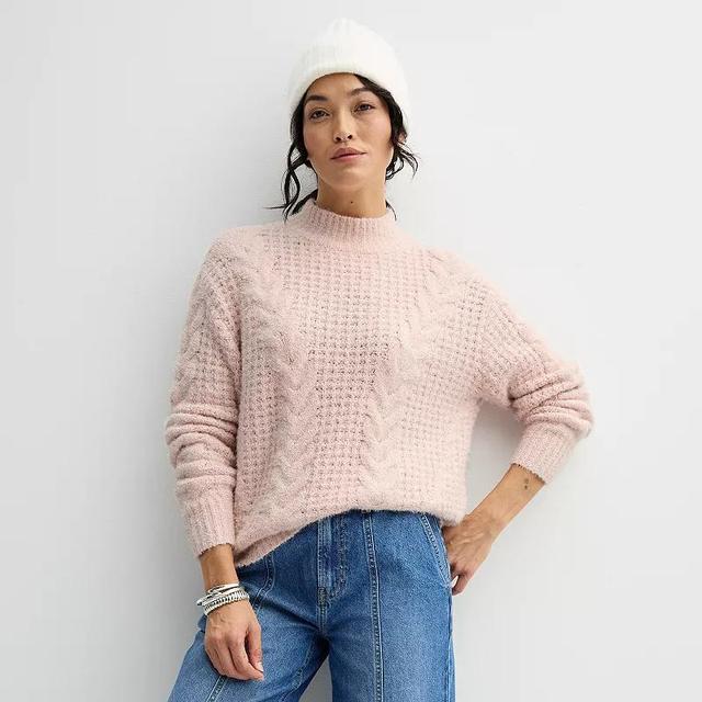 Womens Sonoma Goods For Life Cable Knit Mock Neck Sweater Product Image