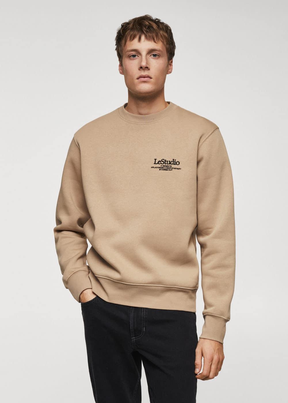 MANGO MAN - Embroidered detail cotton sweatshirt medium brownMen Product Image