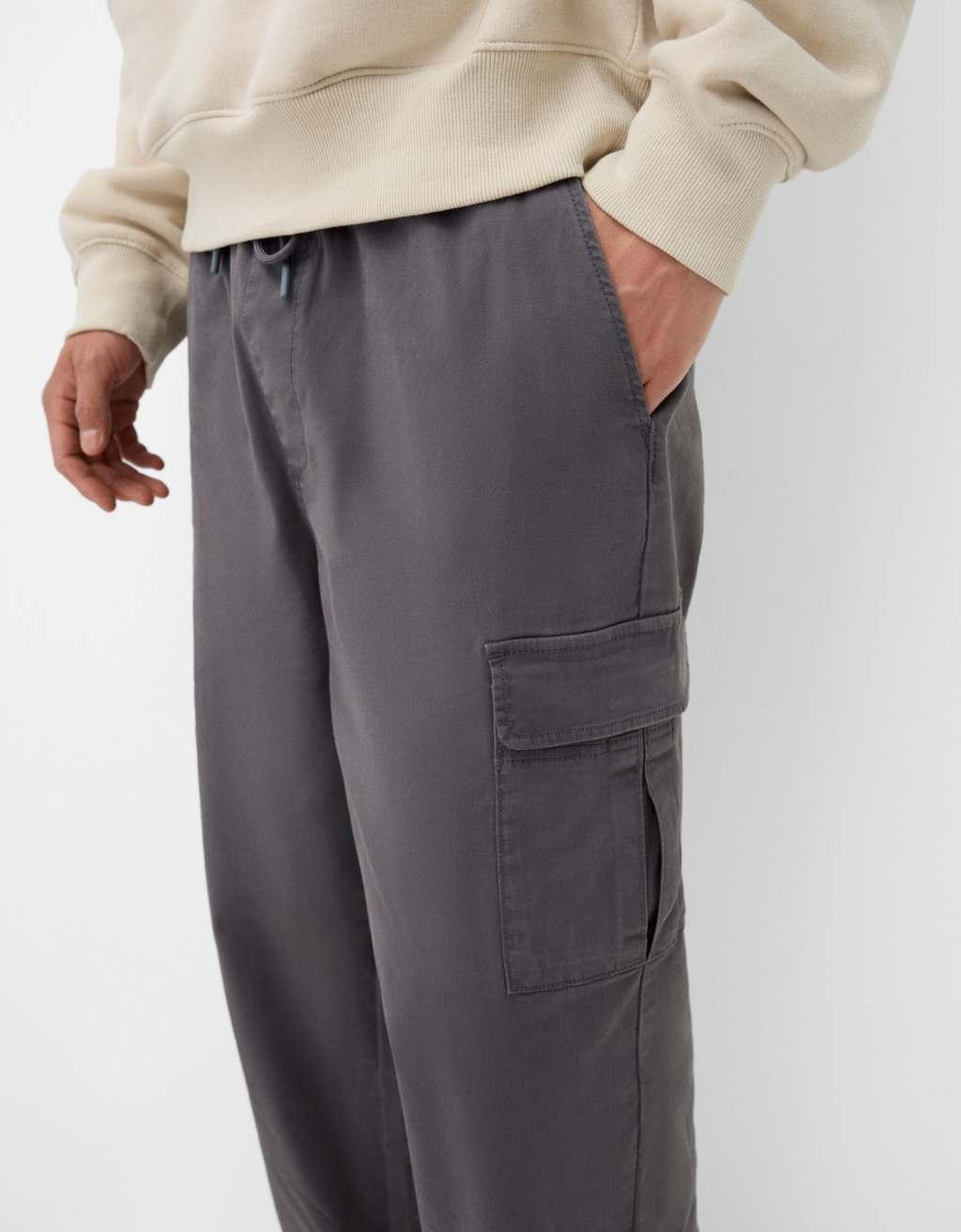 Bershka straight leg cargo pants in dark gray Product Image