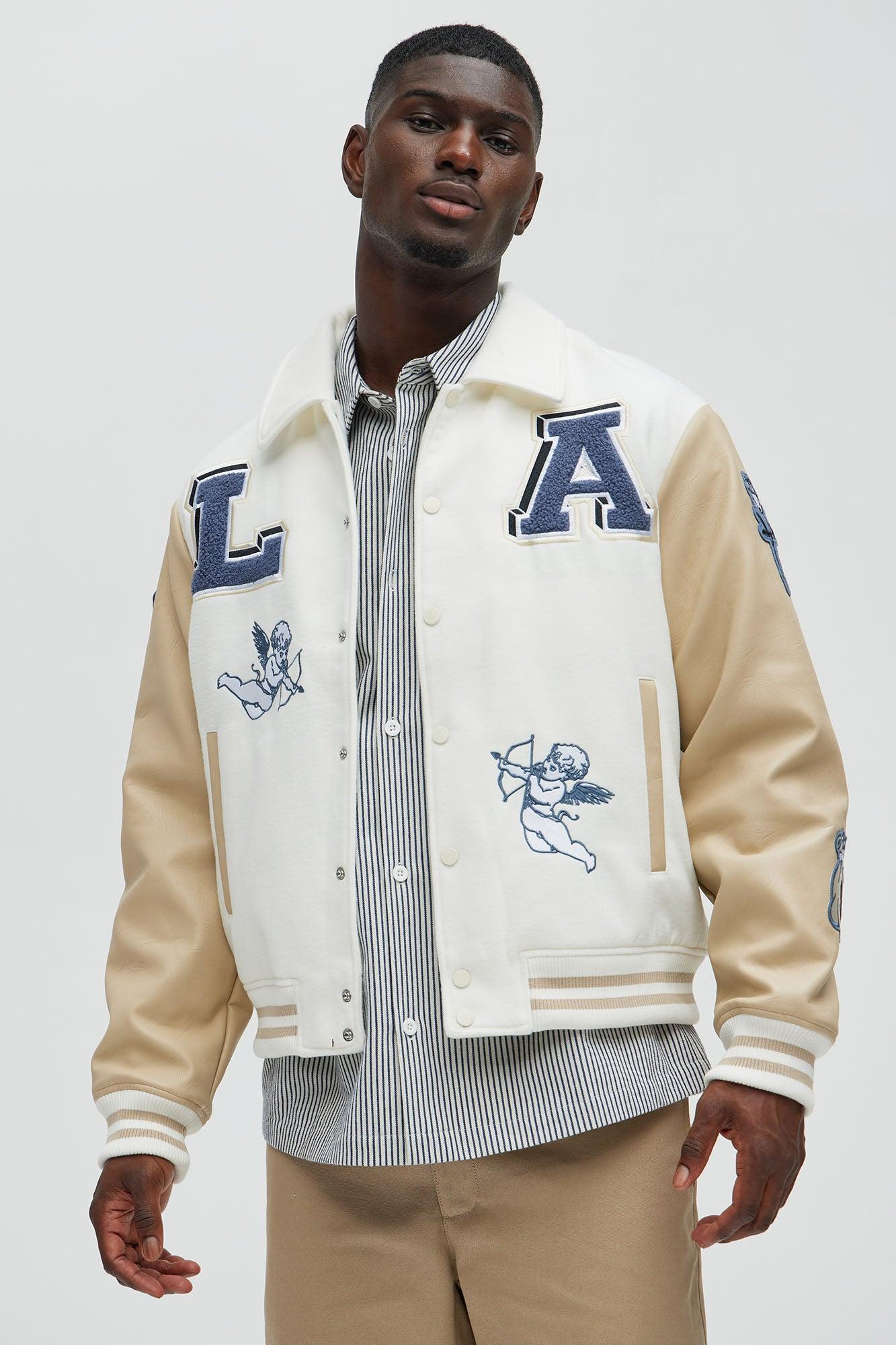 LA Patchwork Varsity Jacket - Cream/combo Product Image