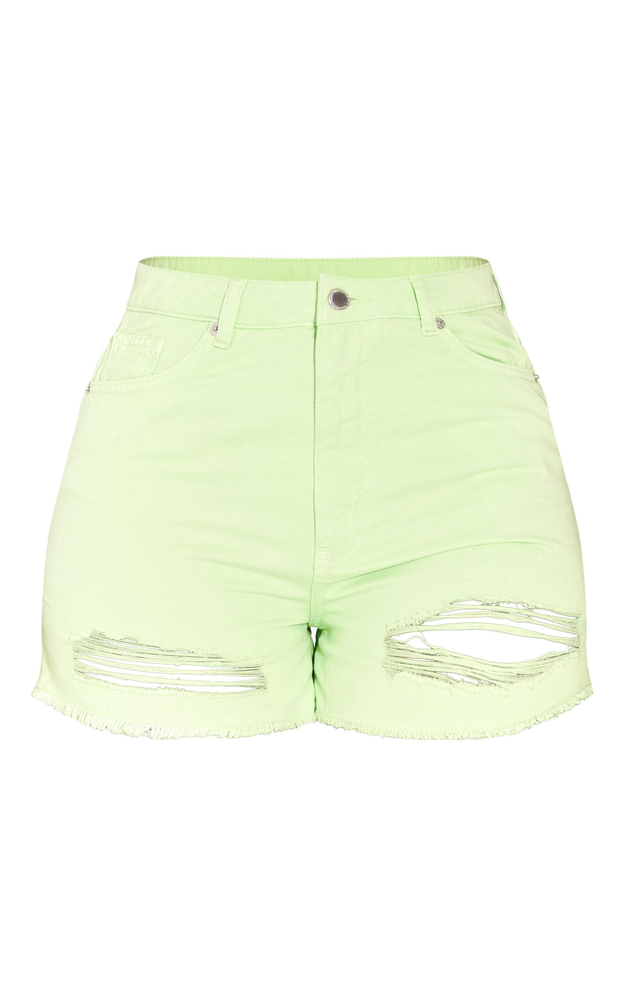 PRETTYLITTLETHING Shape Washed Green Ripped Denim Shorts Product Image