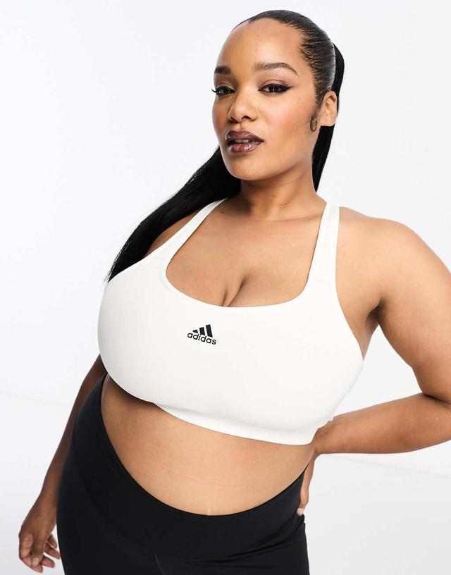 adidas Training Plus chest logo high-support sports bra in white Product Image