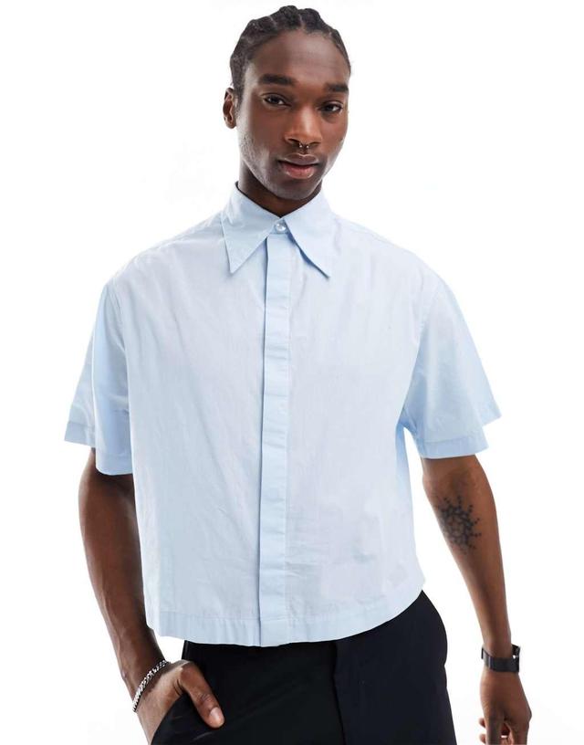 ASOS DESIGN boxy 70s collar poplin shirt in blue Product Image