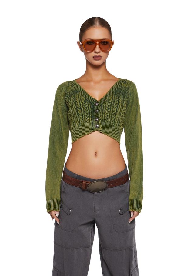 Womens Cable Knit Cropped Sweater - Green Product Image