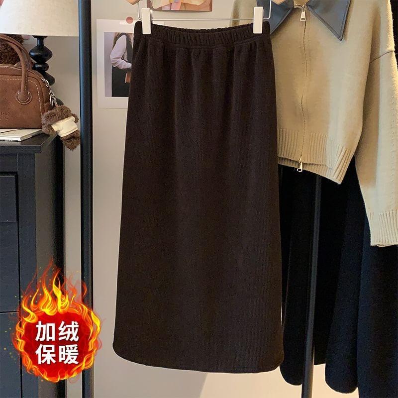 High-Waist Plain Midi Skirt Product Image