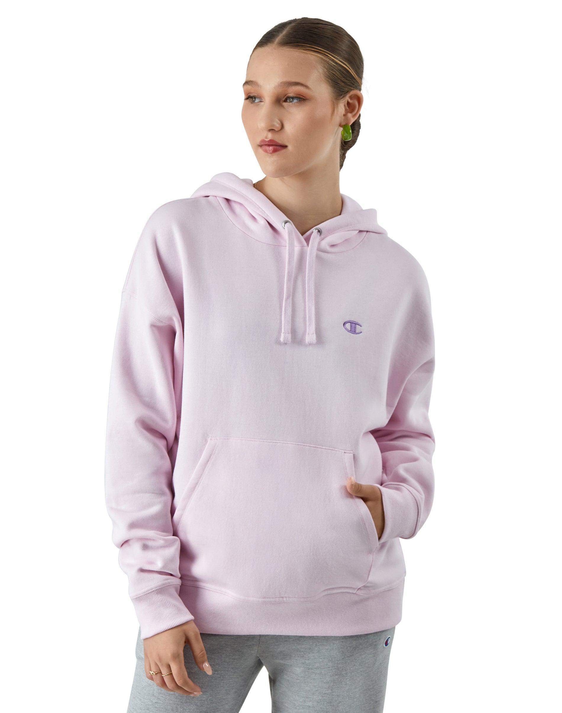 Womens Champion Powerblend Hoodie, C Logo Chantilly Pink S Product Image