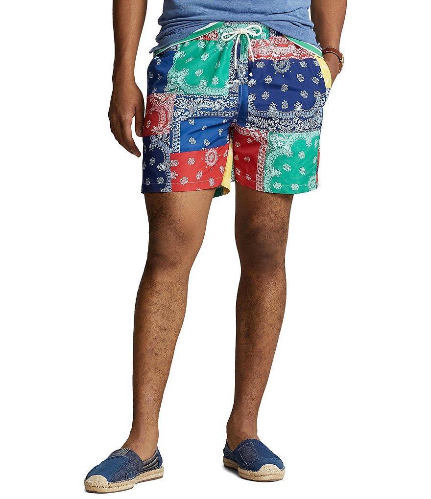 Polo Ralph Lauren Classic Fit Traveler Bandana Patchwork Print 5.75#double; Inseam Swim Trunks Product Image