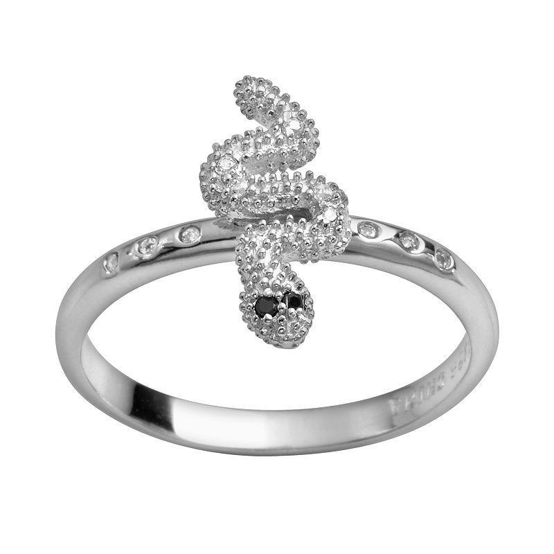 Sophie Miller Sterling Silver Black & White Cubic Zirconia Snake Ring, Womens Product Image