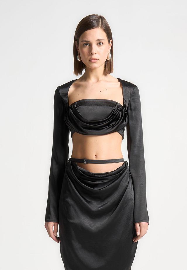 Satin Drape Bandeau Bolero Top - Black Female Product Image