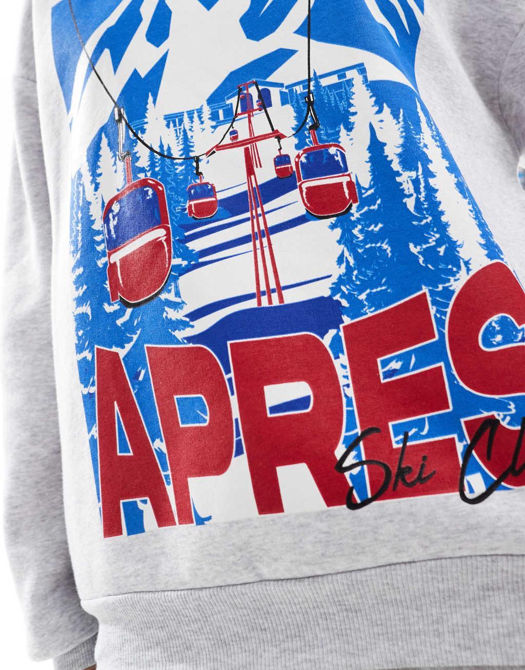 ASOS DESIGN oversized sweatshirt with ski graphic in gray heather Product Image