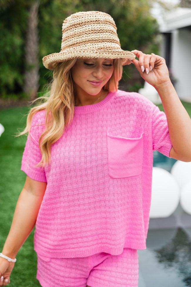 Perfectly Paired Bright Pink Sweater Top and Shorts Set Product Image