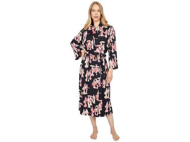 Natori Geisha Printed Cozy Knit Long Sleeve Tie Waist Mid Wrap Robe Product Image