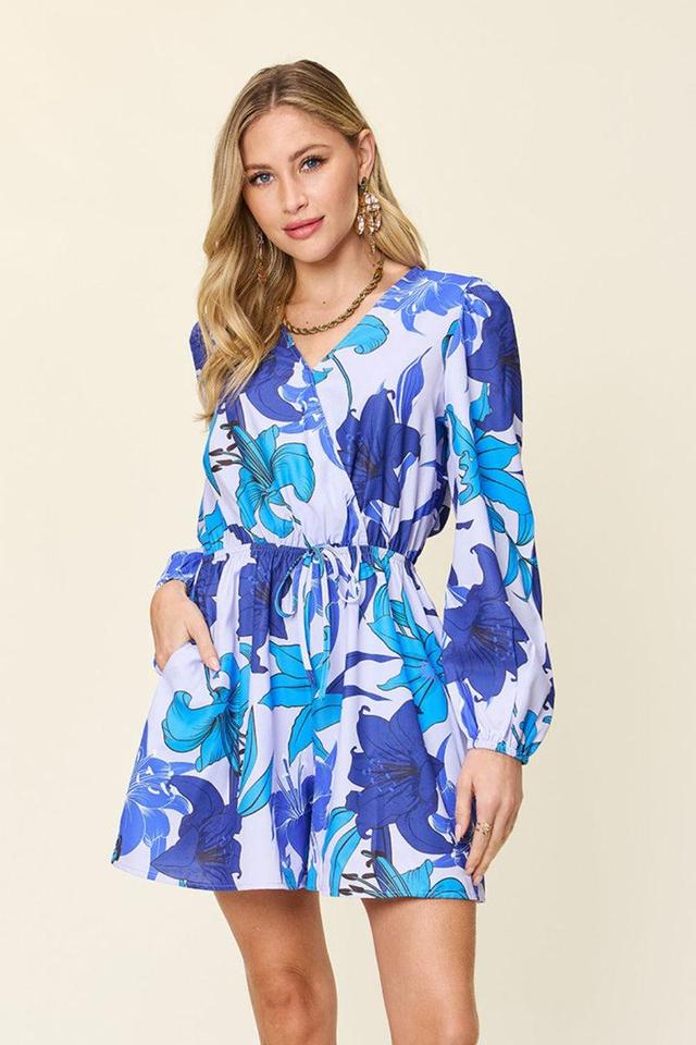 Double Take Full Size Floral Long Sleeve Romper with Pockets Product Image